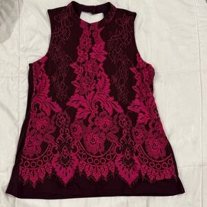 Maurices Sleeveless Lace Top - magenta Pink lace with maroon underlay
